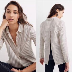 Madewell Flannel Classic Ex-Boyfriend Button-Back Shirt in Stripe